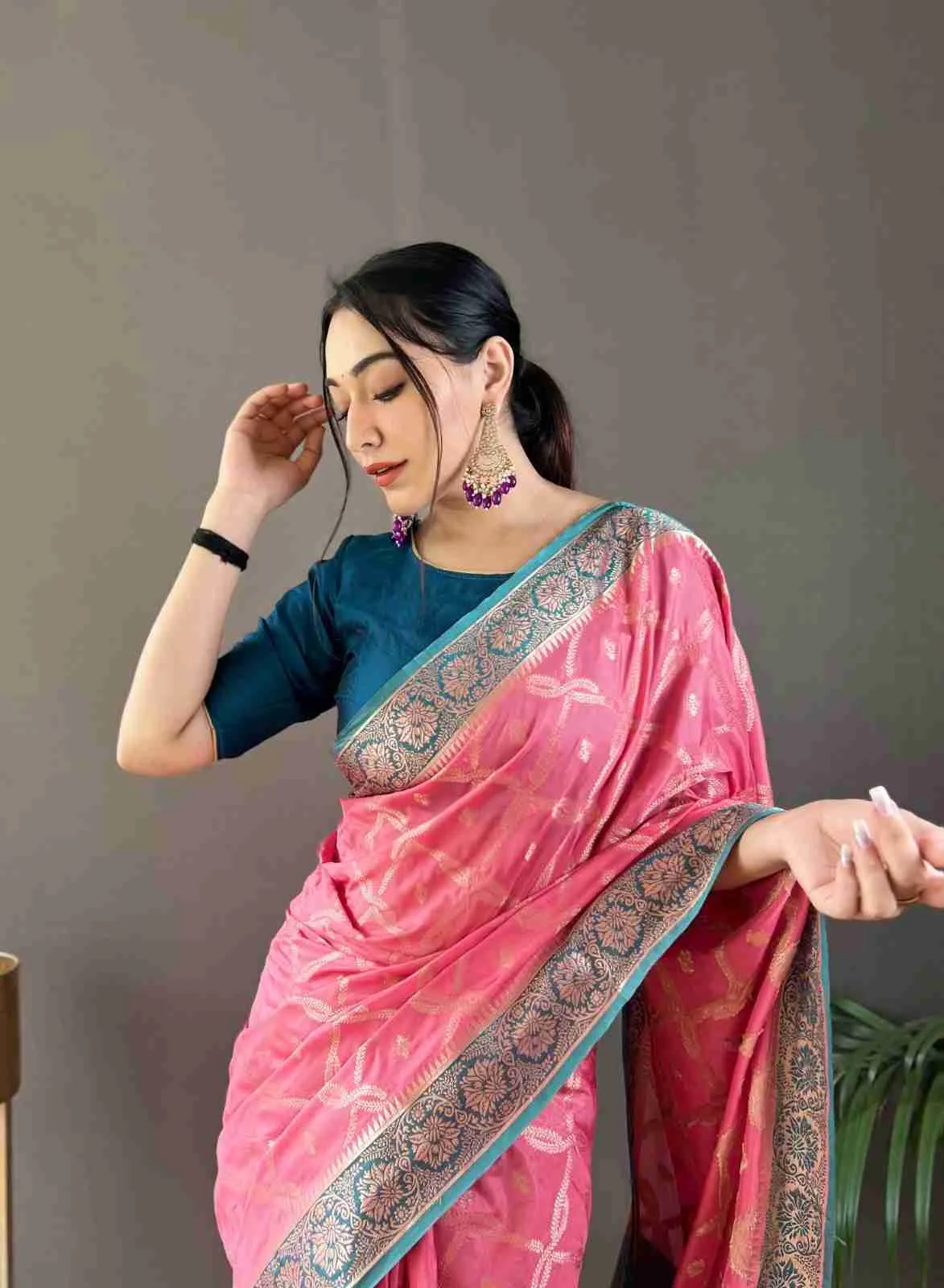 Beautiful silk saree with all over butties