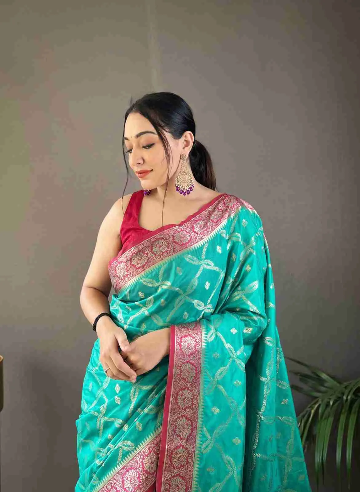 Beautiful silk saree with all over butties