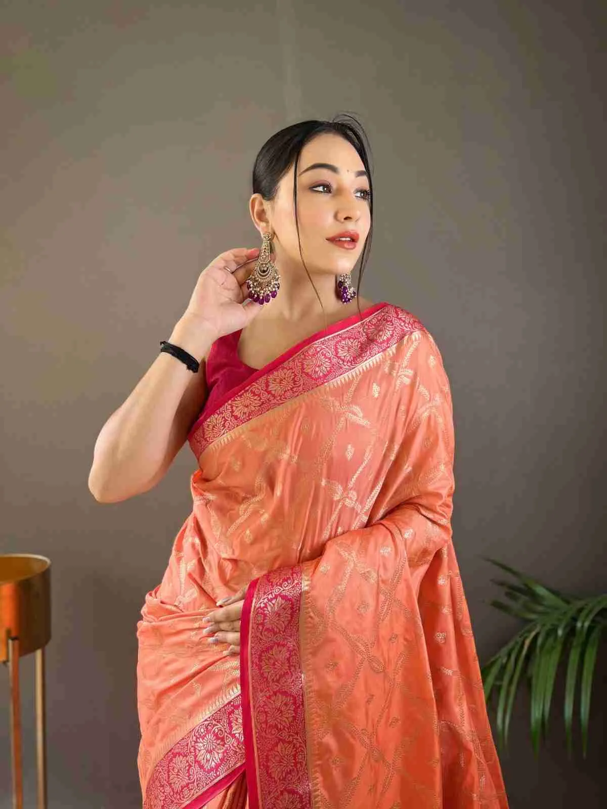 Beautiful silk saree with all over butties