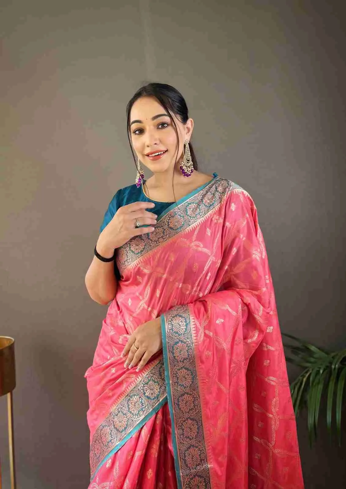 Beautiful silk saree with all over butties